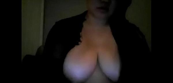 Asian girlfriend topless chatting with big tits